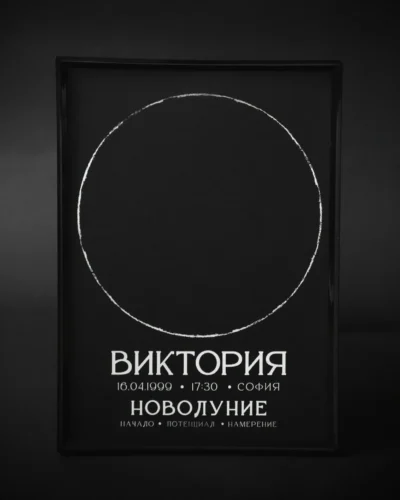 Moon_poster_new_moon Постер на лунна фаза по дата на раждане, черна хартия със сребърно фолио, рамкиран — The Cosmic Foil Atelier