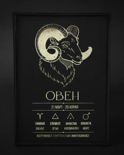 Zodiac_poster_aries Постер на зодия Овен под ъгъл, черна хартия със златно фолио — The Cosmic Foil Atelier